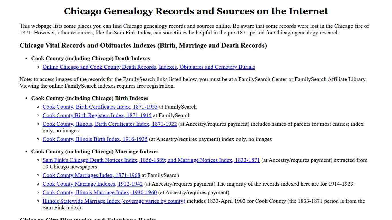 Chicago Genealogy Records and Sources on the Internet