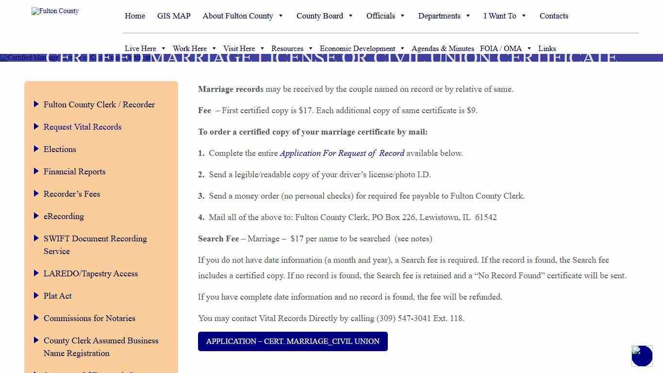 Certified Marriage License or Civil Union Certificate - Fulton County